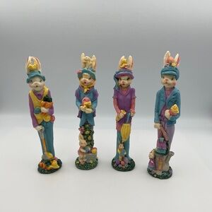 World Bazaars Easter Bunny Figurines Set of 4 Resin Pastel Spring Decor